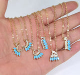 Gold Plated Arabic Alphabet with Turquoise Stones - Personalized Jewelry