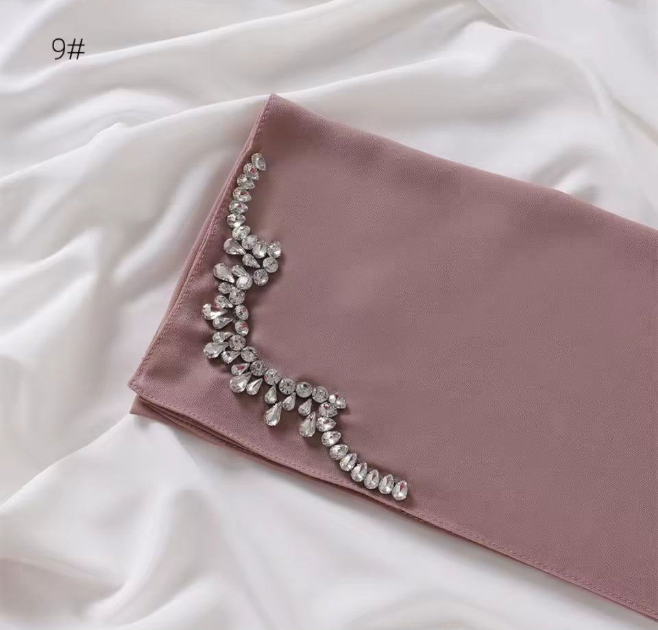 Embellished rhinestone crystal chiffon scarf