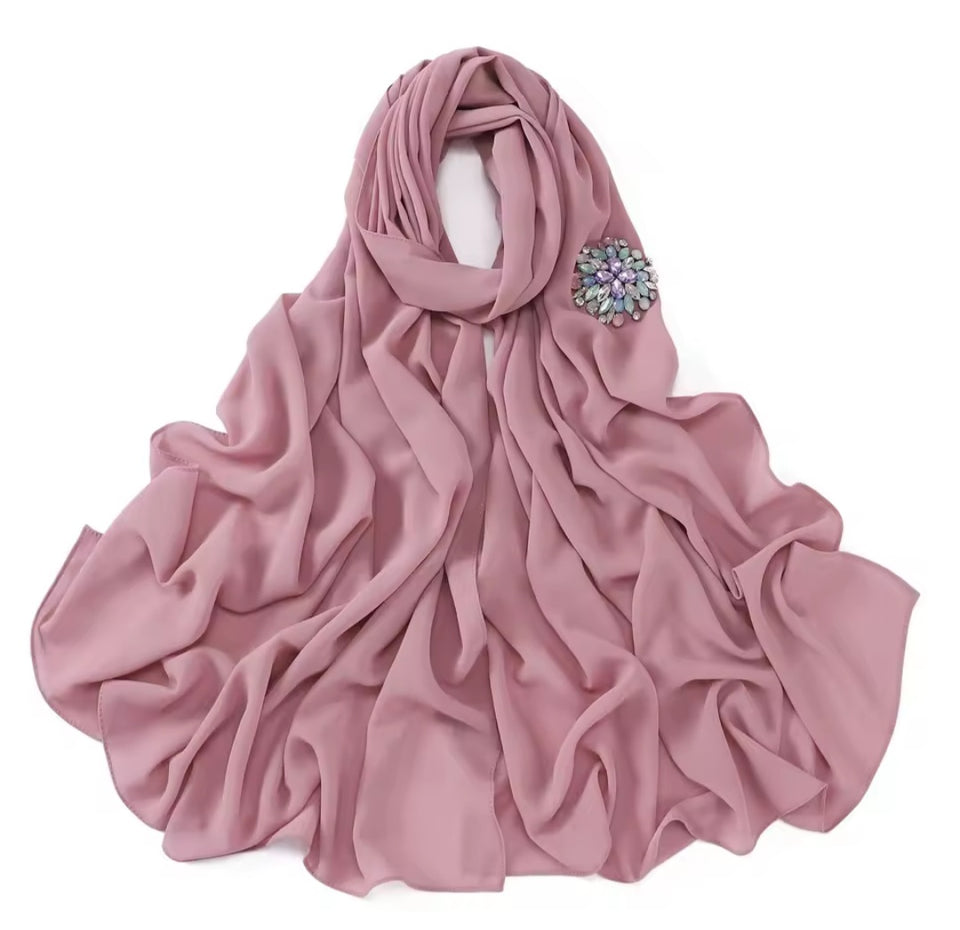 Chiffon headscarf with round embellishment