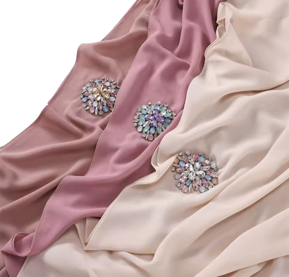 Chiffon headscarf with round embellishment