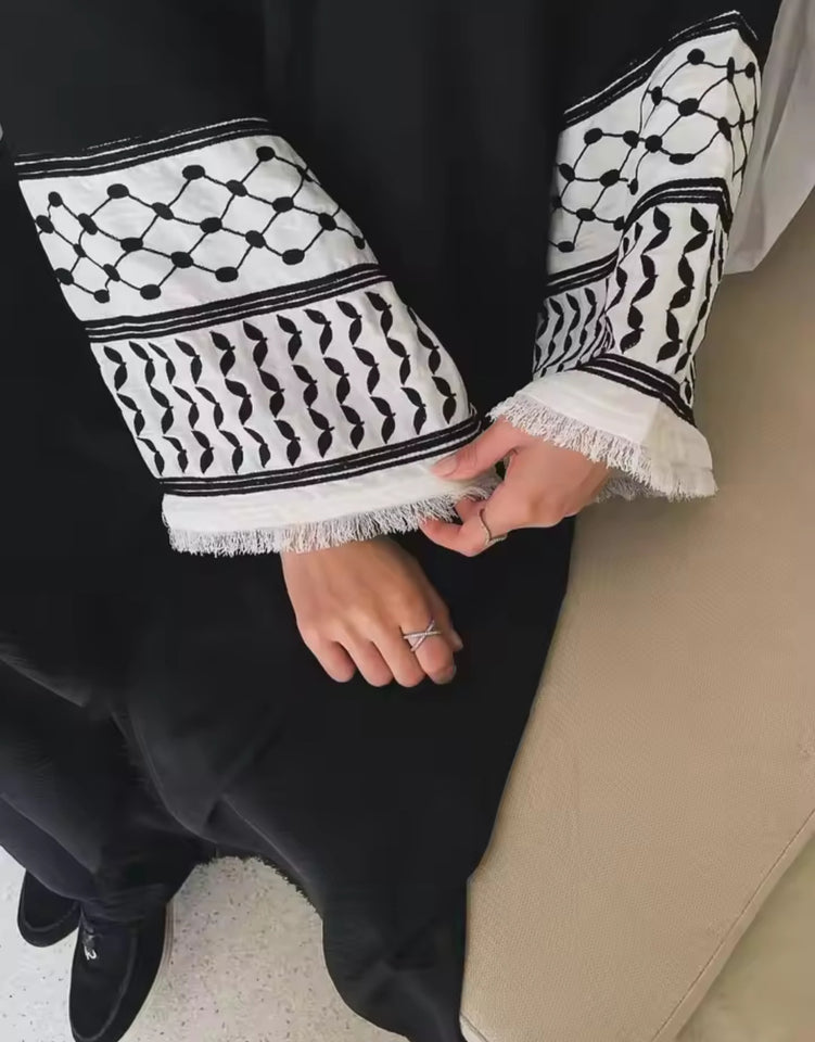 Keffiyeh style abayah robe flared sleeves