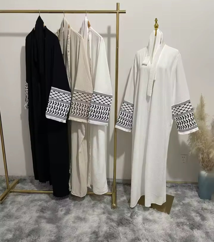Keffiyeh style abayah robe flared sleeves