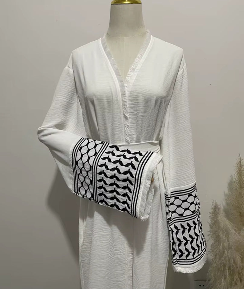 Keffiyeh style abayah robe flared sleeves