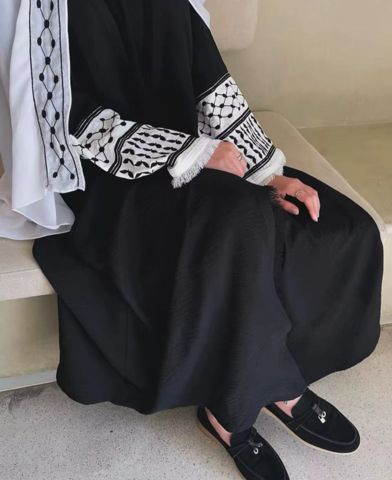 Keffiyeh style abayah robe flared sleeves
