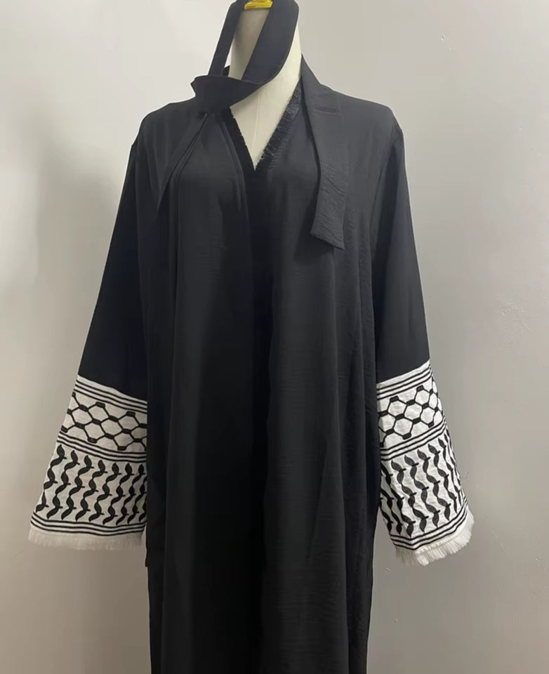 Keffiyeh style abayah robe flared sleeves