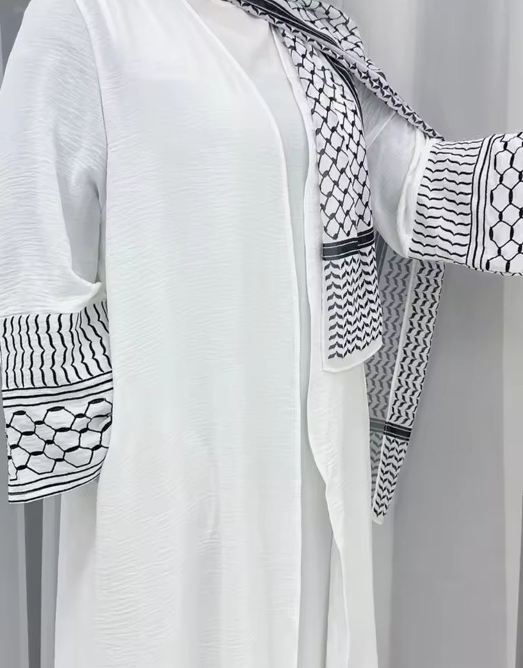 Keffiyeh style abayah robe flared sleeves