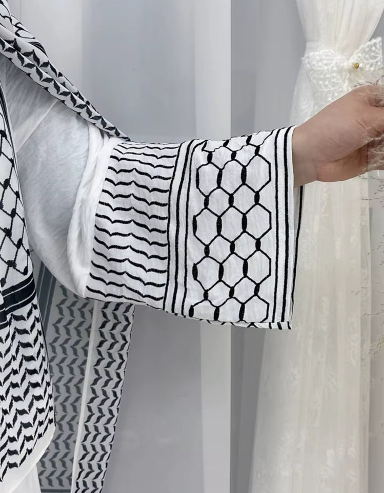 Keffiyeh style abayah robe flared sleeves